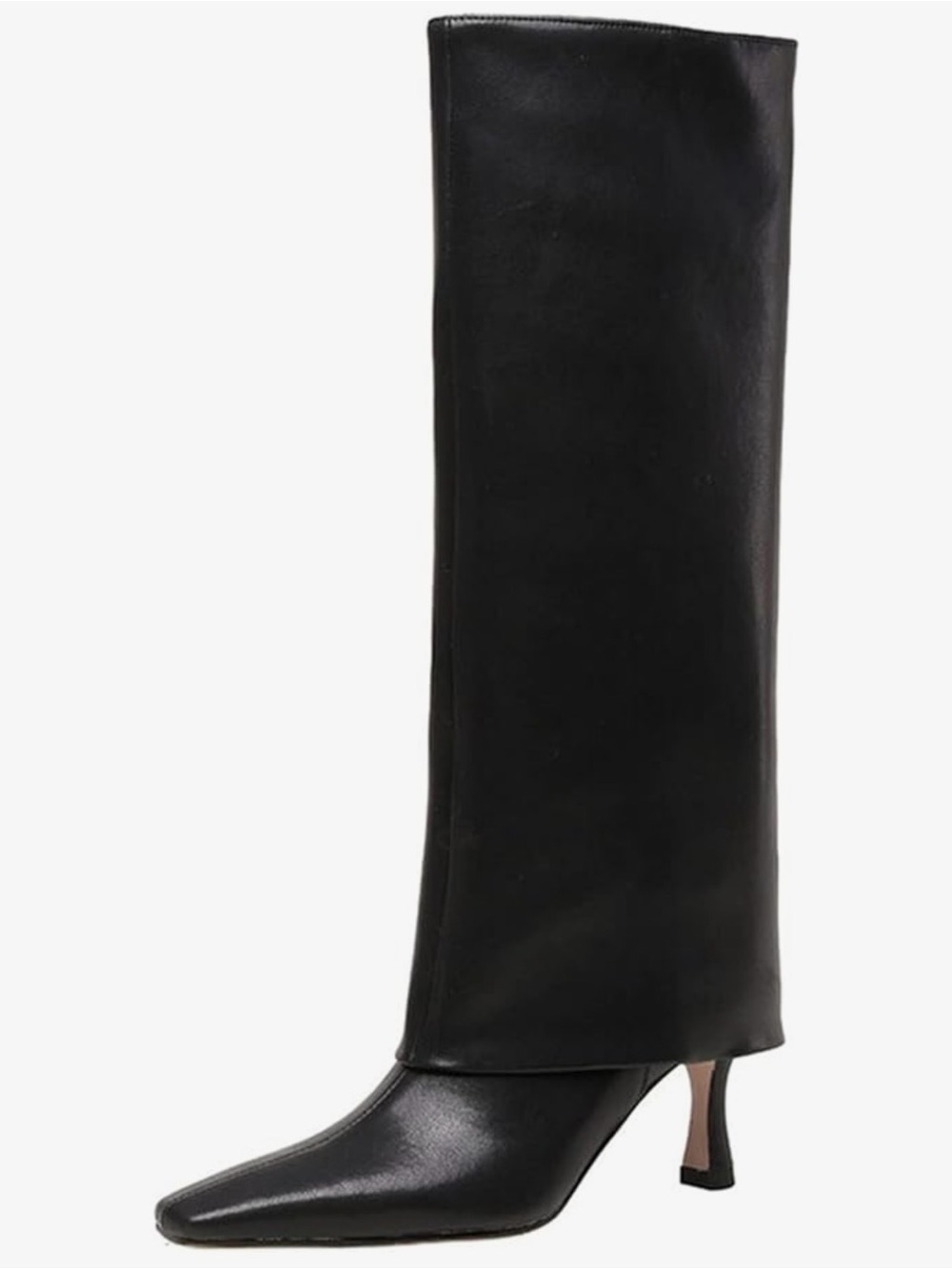 Women's Black Knee-High Pointed-Toe Heeled Boots